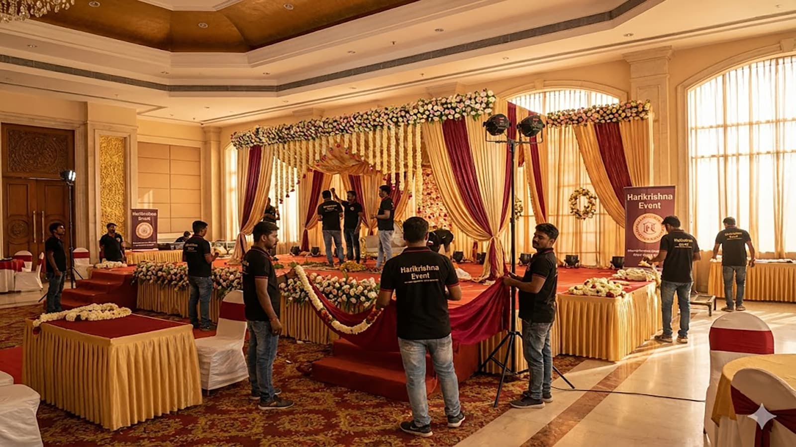 Harikrishna Event team styling a luxury Indian wedding stage